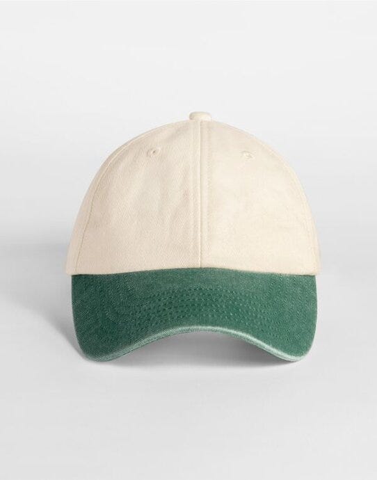Beechfield B673 Contrast Peak Vintage Cap - Natural/vintage Bottle Green