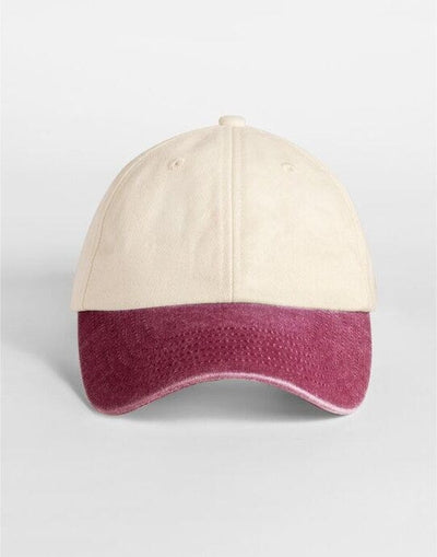 Beechfield B673 Contrast Peak Vintage Cap - Natural/Vintage Red