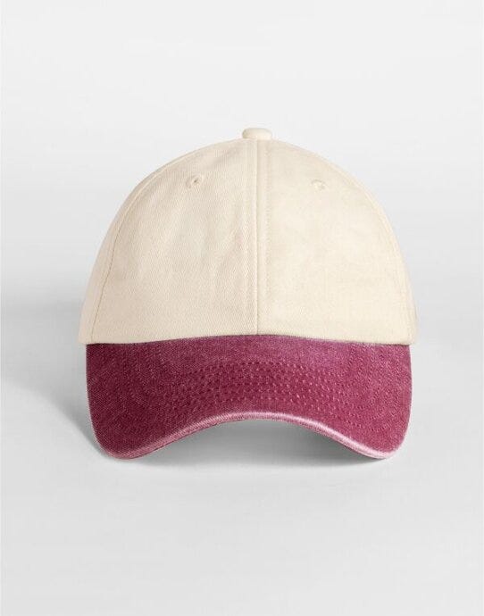 Beechfield B673 Contrast Peak Vintage Cap - Natural/Vintage Red