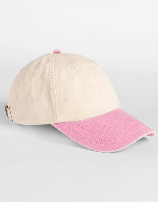 Beechfield B673 Contrast Peak Vintage Cap - Natural/Vintage Dusky Pink