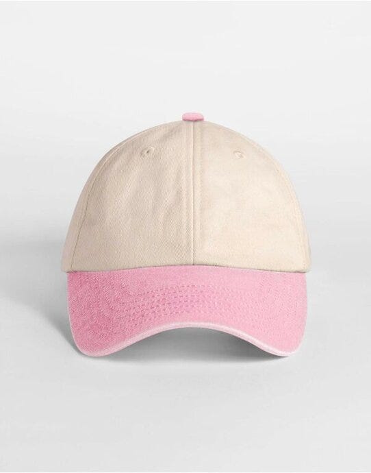 Beechfield B673 Contrast Peak Vintage Cap - Natural/Vintage Dusky Pink