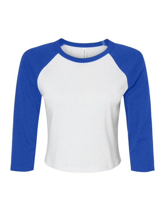 Bella + Canvas BE1200 Bella Women's Micro Rib 3/4 Raglan Tee - White/True Royal