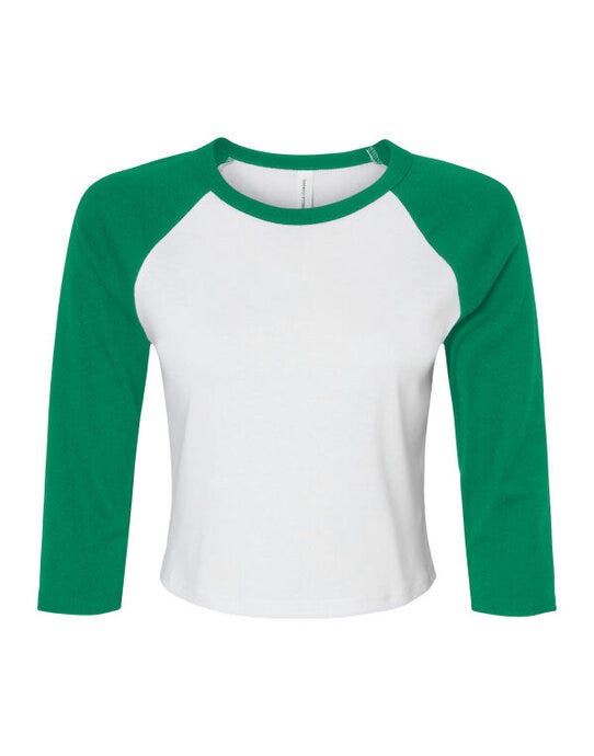 Bella + Canvas BE1200 Bella Women's Micro Rib 3/4 Raglan Tee - White/Kelly