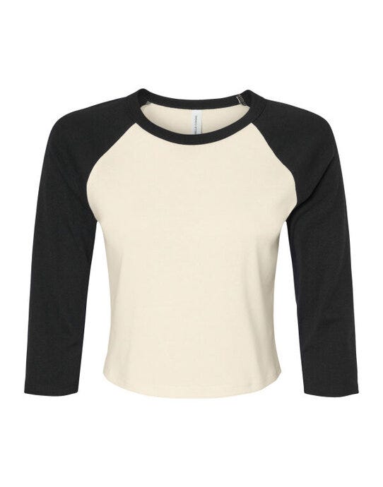 Bella + Canvas BE1200 Bella Women's Micro Rib 3/4 Raglan Tee - Natural/Black
