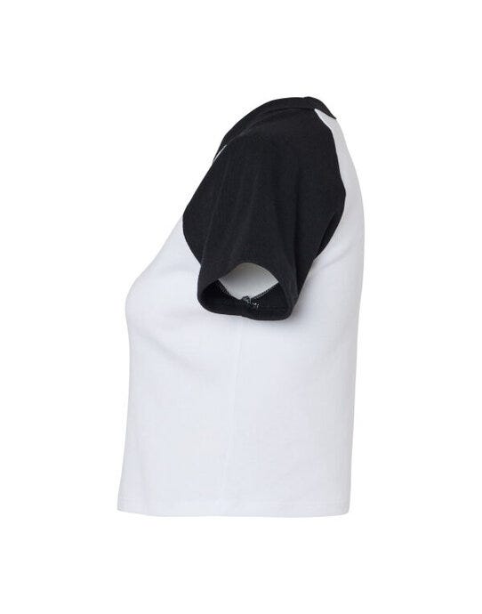 Bella + Canvas BE1201 Bella Women's Micro Rib Raglan Baby Tee - White/Black