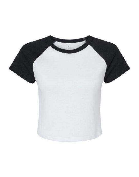 Bella + Canvas BE1201 Bella Women's Micro Rib Raglan Baby Tee - White/Black