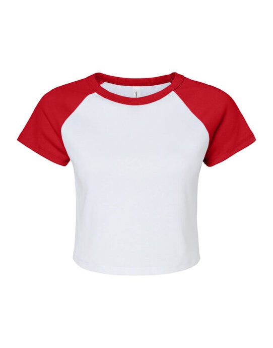 Bella + Canvas BE1201 Bella Women's Micro Rib Raglan Baby Tee - White/Red