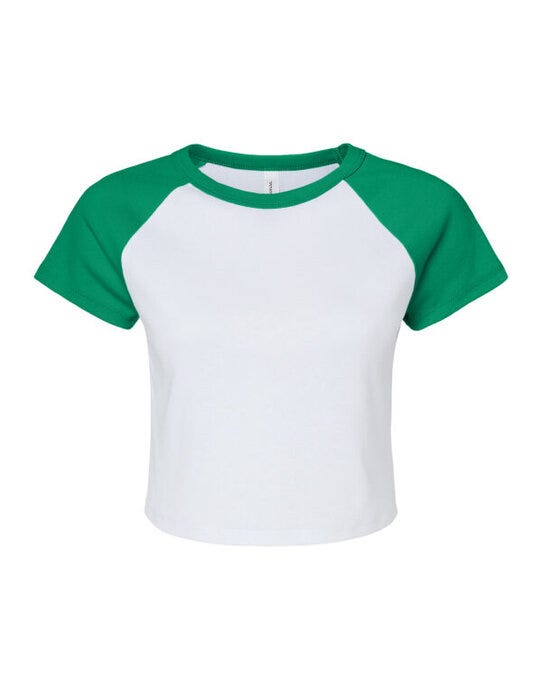Bella + Canvas BE1201 Bella Women's Micro Rib Raglan Baby Tee - White/Kelly