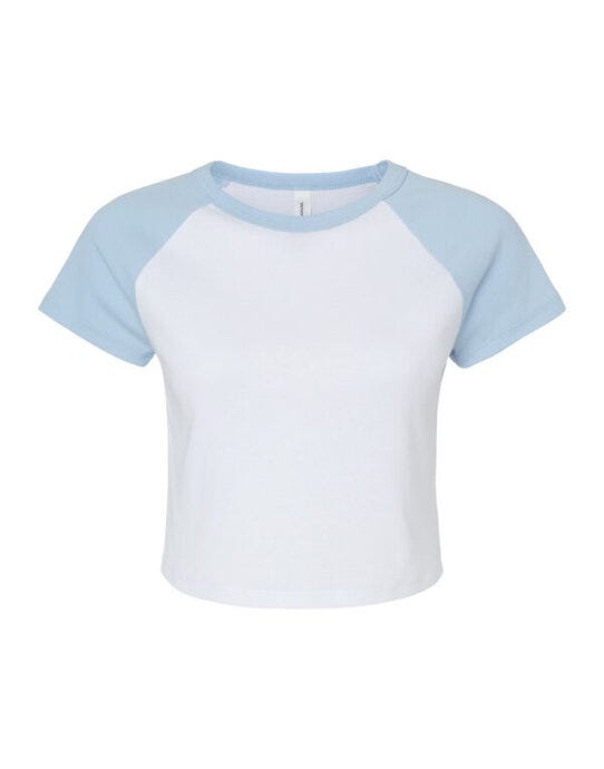 Bella + Canvas BE1201 Bella Women's Micro Rib Raglan Baby Tee - White/Baby Blue