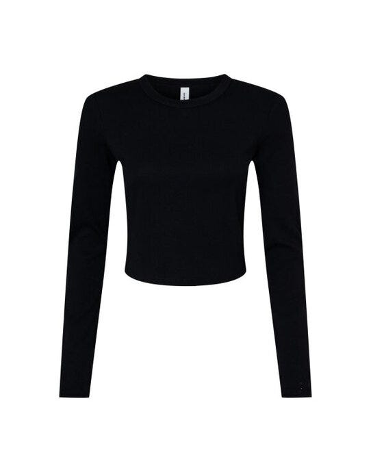 Bella + Canvas BE1501 Bella Women's Micro Rib Long Sleeve Tee - Solid Black Blend