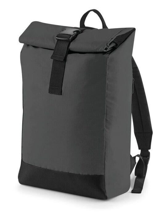 Bagbase BG138 Reflective Roll-Top Backpack - Black/Reflective