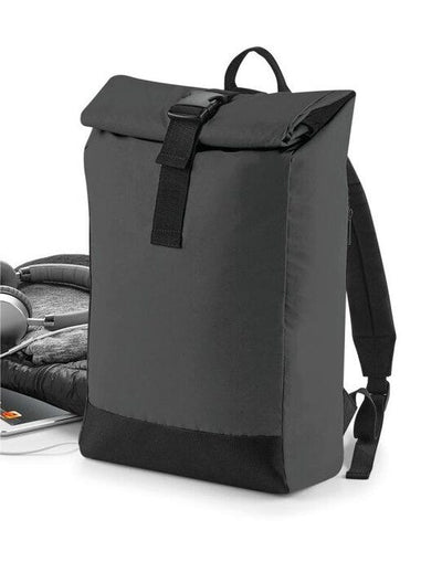Bagbase BG138 Reflective Roll-Top Backpack - Black/Reflective