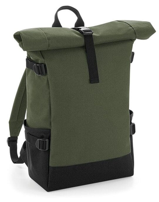 Bagbase BG858 Block Roll-Top Backpack - Olive/Black