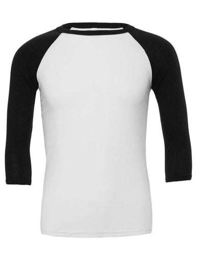 Bella + Canvas CA3200 Canvas Unisex 3/4 Sleeve Baseball Tee - White/Black