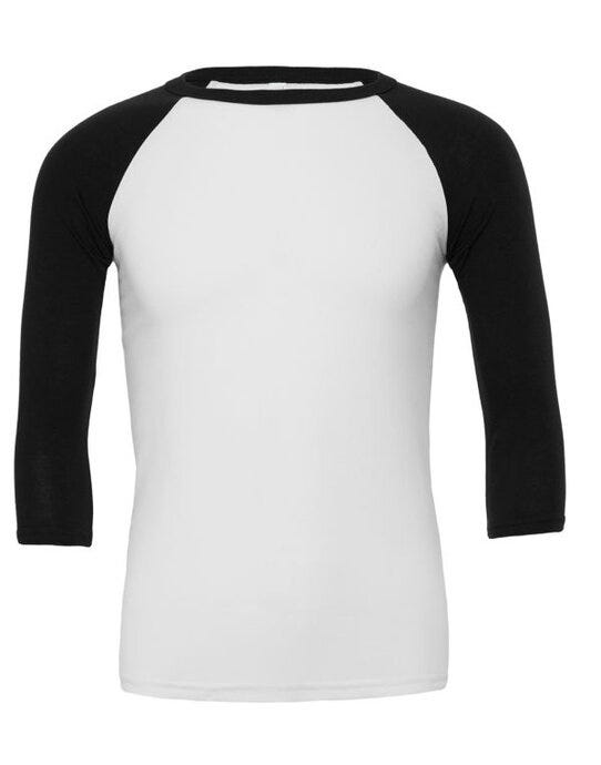 Bella + Canvas CA3200 Canvas Unisex 3/4 Sleeve Baseball Tee - White/Black
