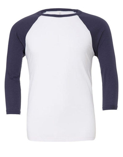 Bella + Canvas CA3200 Canvas Unisex 3/4 Sleeve Baseball Tee - White/Navy