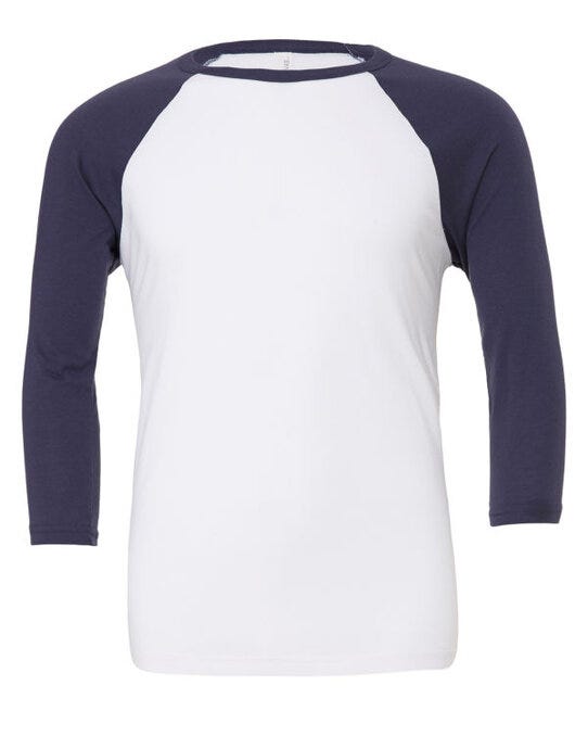 Bella + Canvas CA3200 Canvas Unisex 3/4 Sleeve Baseball Tee - White/Navy