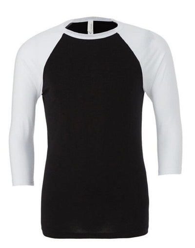 Bella + Canvas CA3200 Canvas Unisex 3/4 Sleeve Baseball Tee - Black/White