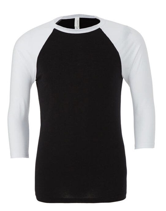 Bella + Canvas CA3200 Canvas Unisex 3/4 Sleeve Baseball Tee - Black/White