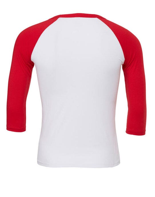 Bella + Canvas CA3200 Canvas Unisex 3/4 Sleeve Baseball Tee - White/Red