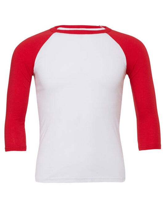 Bella + Canvas CA3200 Canvas Unisex 3/4 Sleeve Baseball Tee - White/Red