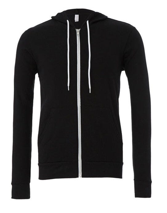 Bella + Canvas CA3739 Canvas Unisex Fleece Zip-Up Hoodie - Black