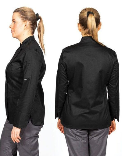 Dennys DD33L Ladies' LS Fitted Chef's Jacket - Black