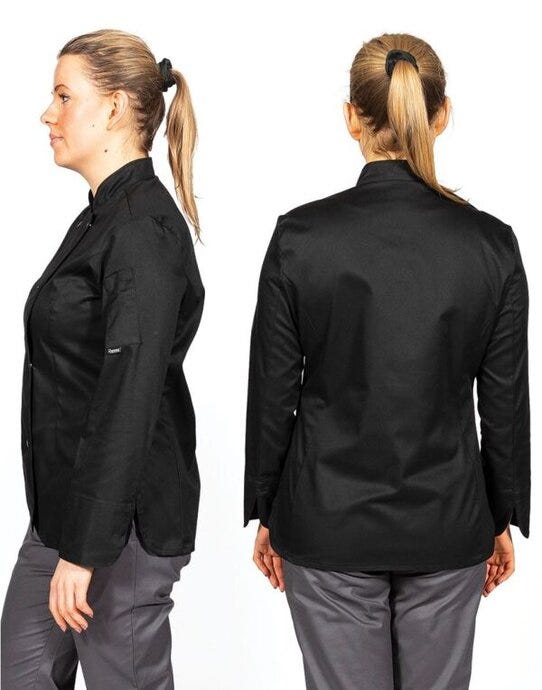 Dennys DD33L Ladies' LS Fitted Chef's Jacket - Black