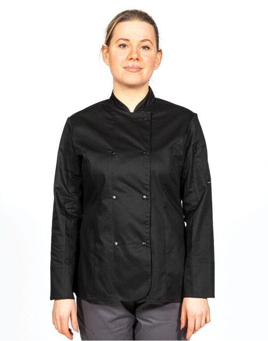 Dennys DD33L Ladies' LS Fitted Chef's Jacket - Black