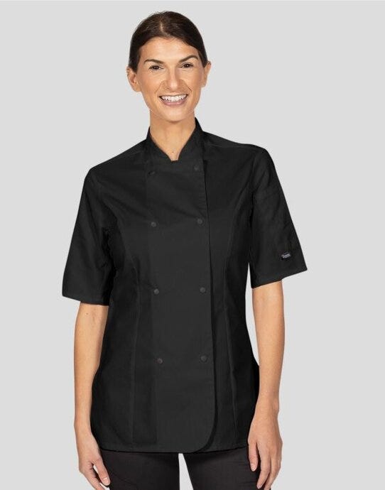 Dennys DD33S Ladies' SS Fitted Chef's Jacket - Black
