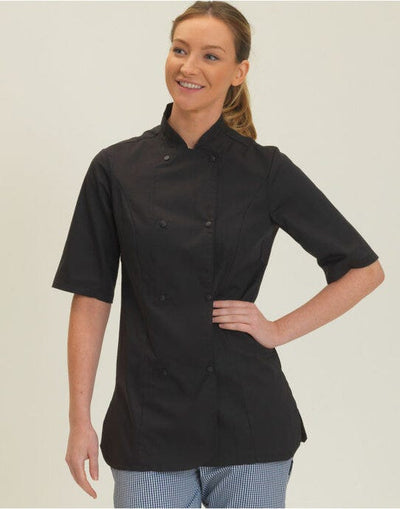 Dennys DD33S Ladies' SS Fitted Chef's Jacket - Black
