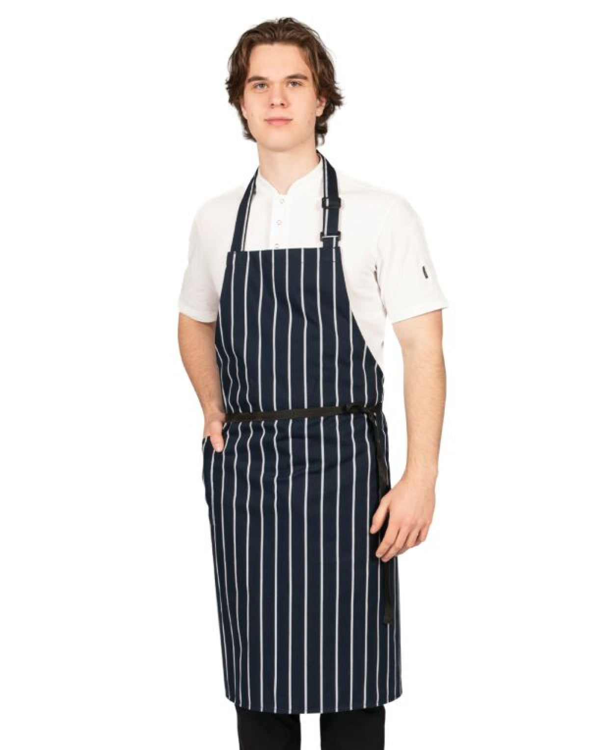 Dennys DP230A Woven Butchers Stripe Apron - Blue Stripe