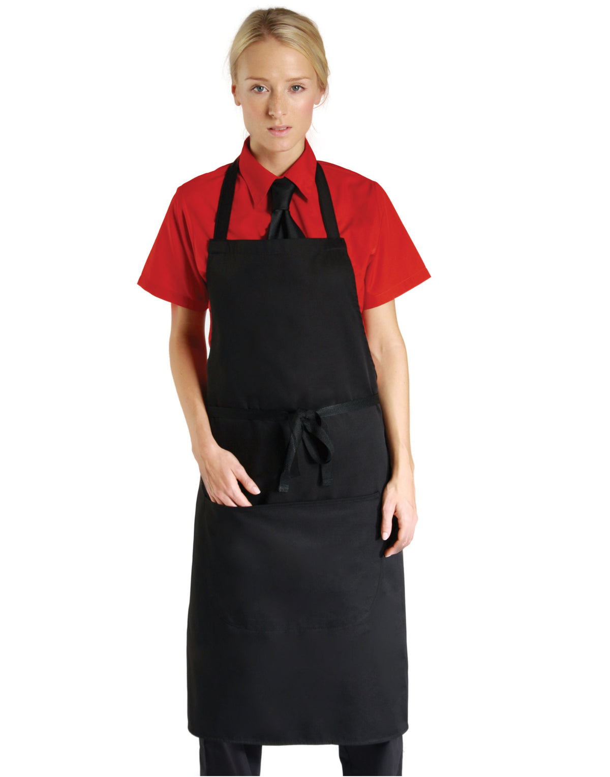 Dennys DP55CNQ Low Cost Bib Apron With Pocket - Black