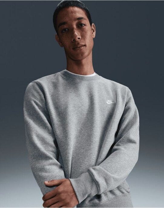 Nike FN3886 Club BB Crew Sweat - Dark Grey Heather/White