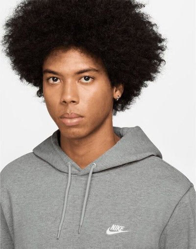 Nike HV1151 Club Knit Hoodie - Dark Grey Heather/White