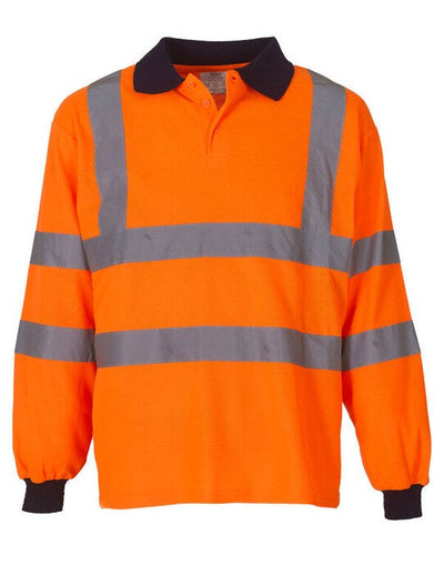 Yoko HVJ310-3M Hi-Vis 2 Band Long Sleeve Polo - Hi Vis Orange