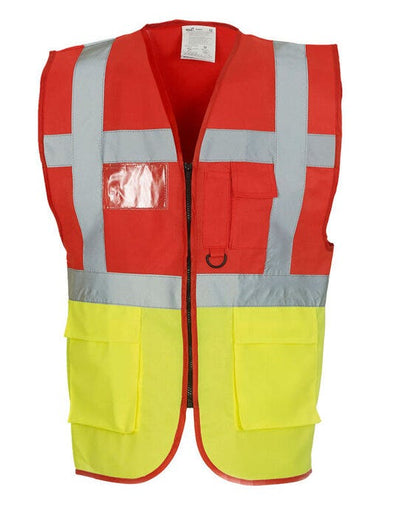 Yoko HVW801 Hi Vis Executive Vest - Red/Hi Vis Yellow