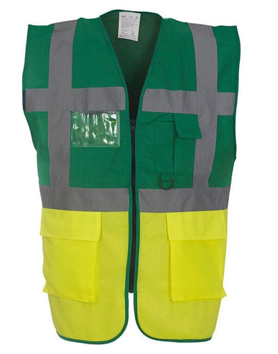 Yoko HVW801 Hi Vis Executive Vest - Green/Hi Vis Yellow