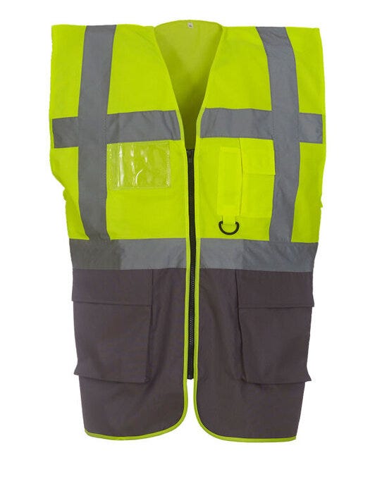 Yoko HVW801 Hi Vis Executive Vest - Hi Vis Yellow/Grey