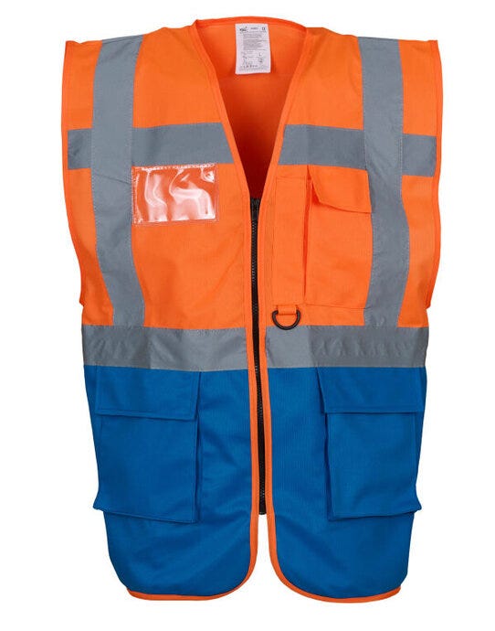 Yoko HVW801 Hi Vis Executive Vest - Hi Vis Orange/Royal