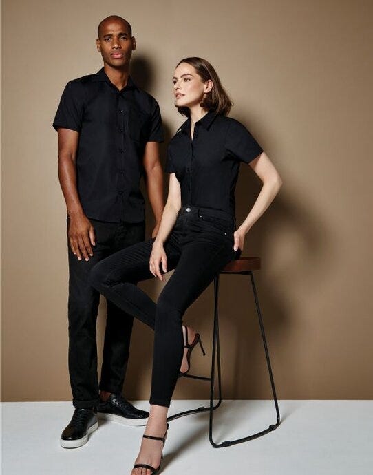 Kustom Kit KK141 Mens SS Tailored Poplin Shirt - Black