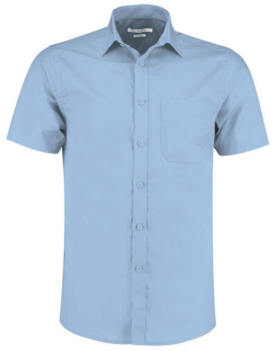 Kustom Kit KK141 Mens SS Tailored Poplin Shirt - Light Blue