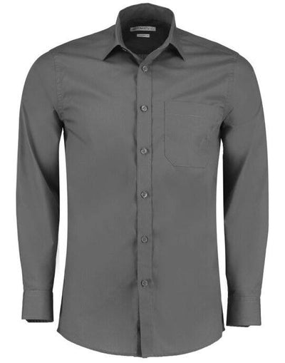 Kustom Kit KK142 Mens LS Tailored Poplin Shirt - Graphite