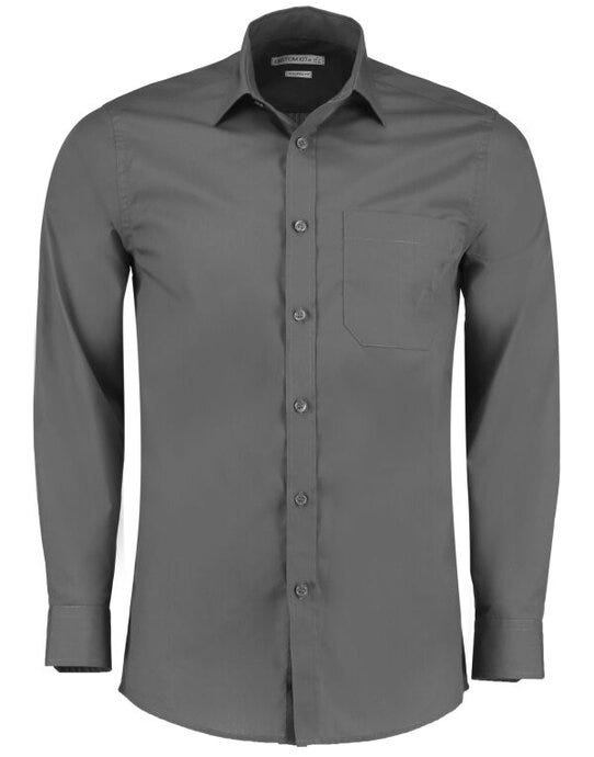 Kustom Kit KK142 Mens LS Tailored Poplin Shirt - Graphite