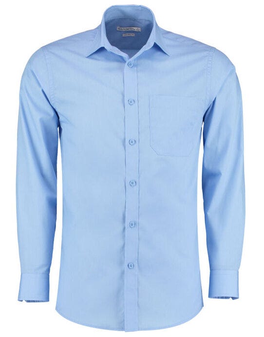 Kustom Kit KK142 Mens LS Tailored Poplin Shirt - Light Blue