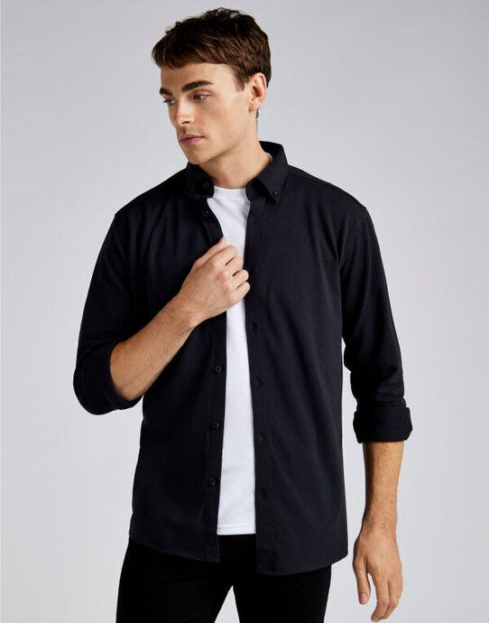 Kustom Kit KK143 Mens LS Superwash Pique Shirt - Black
