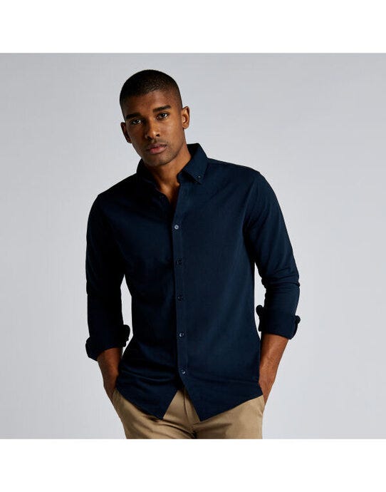 Kustom Kit KK143 Mens LS Superwash Pique Shirt - Navy
