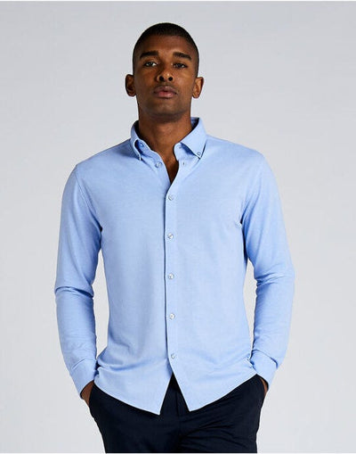 Kustom Kit KK143 Mens LS Superwash Pique Shirt - Light Heather Blue