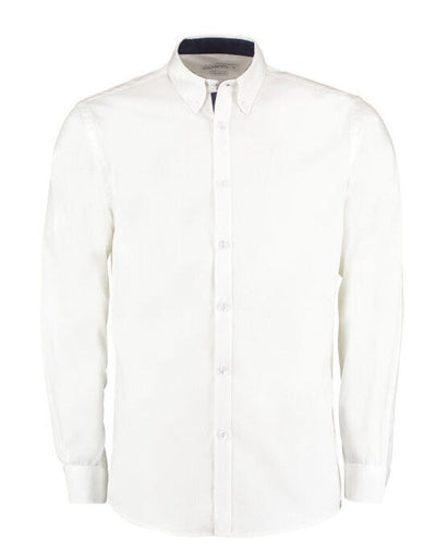 Kustom Kit KK190 Mens LS Contrast BDC Shirt - White/Navy