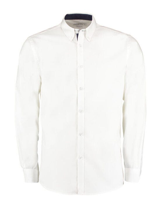 Kustom Kit KK190 Mens LS Contrast BDC Shirt - White/Navy